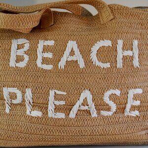 BTB Los Angeles "Beach Please" Embroidered Straw Woven Tote